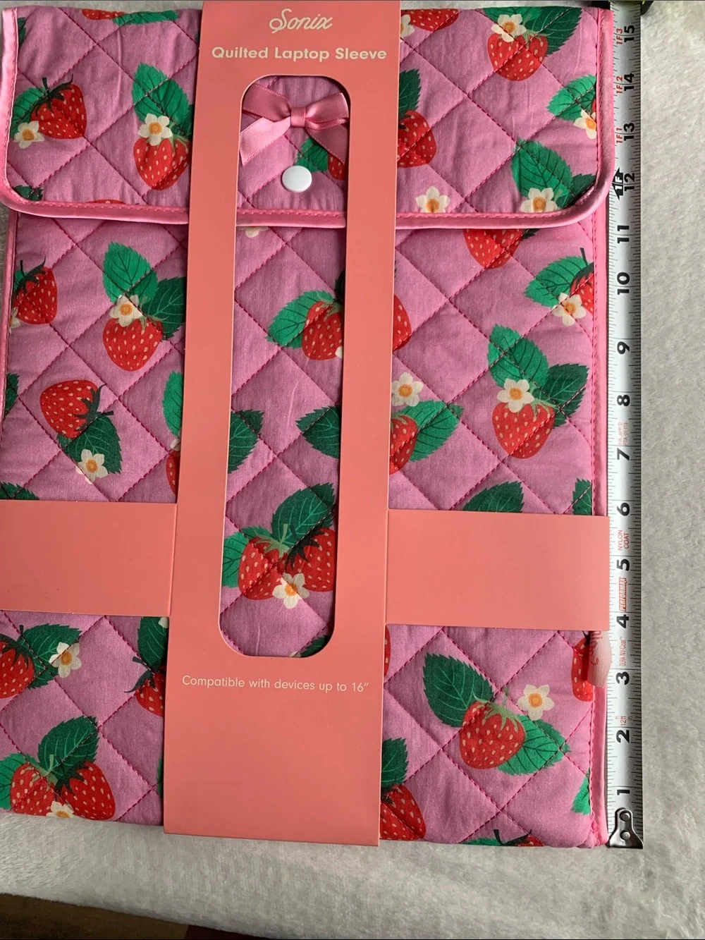 Sonix Pink Quilted Strawberry Print Laptop Sleeve